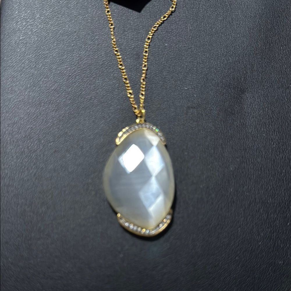 New $198 MARCIA MORAN Chalcedony Pave CZ Crystal 18k Clad Pendant Necklace
